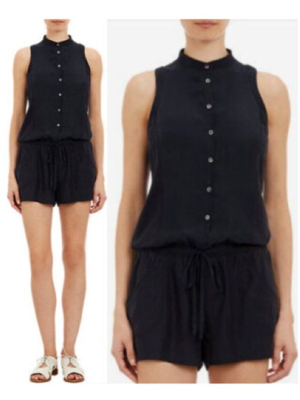 ATM Anthony Thomas Melillo Silk Crepe Cotton Slub Black Short Romper M